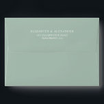 Simple elegant eucalyptus greenery return address envelope<br><div class="desc">Create to match our "Airy Eucalyptus and Gold Elegant Wedding", this envelope features the bride and groom's names and return address in a contemporary and elegant white script over a light dusty green background. The inside of the envelope features a classy illustration of chic eucalyptus leaves. These envelopes can also...</div>