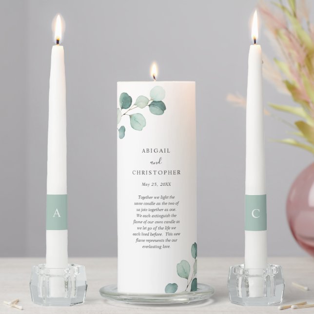 Simple Elegant Eucalyptus Greenery Rustic Wedding Unity Candle Set (In Situ)