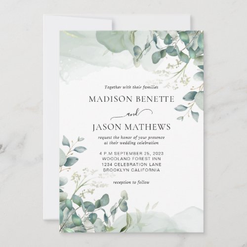 Simple Elegant Eucalyptus Greenery Wedding Invitation