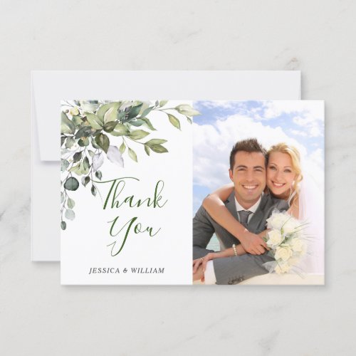 Simple Elegant Eucalyptus Greenery Wedding PHOTO Thank You Card
