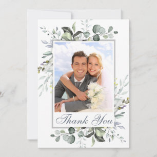 Simple Elegant Eucalyptus Greenery Wedding PHOTO Thank You Card