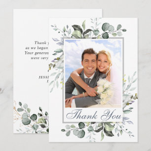 Simple Elegant Eucalyptus Greenery Wedding PHOTO Thank You Card