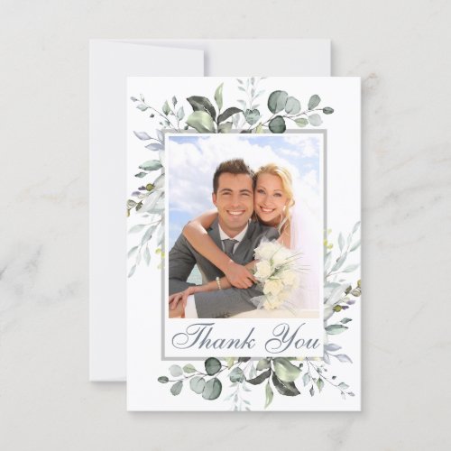 Simple Elegant Eucalyptus Greenery Wedding PHOTO Thank You Card