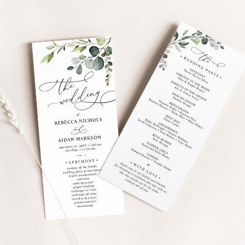 Simple Elegant Eucalyptus Greenery Wedding Program