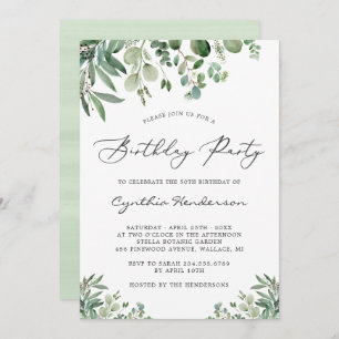 Simple Elegant Eucalyptus Leaves Birthday Party Invitation