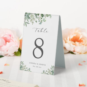 Simple Elegant Eucalyptus Leaves Table Number Tent