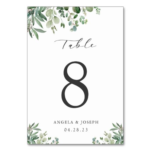 Simple Elegant Eucalyptus Leaves Wedding Table Number - Simple Elegant Eucalyptus Leaves Wedding Table Number Card. 
(1) Please customize this template one by one (e.g, from number 1 to xx) , and add each number card separately to your cart. 
(2) For further customization, please click the "customize further" link and use our design tool to modify this template. 
(3) If you need help or matching items, please contact me.