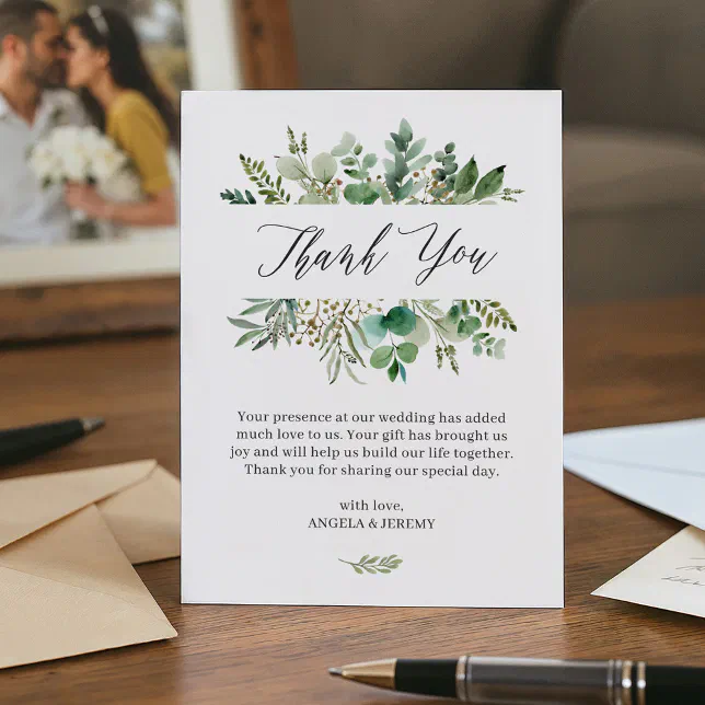 Simple Elegant Eucalyptus Leaves Wedding Thank You Card | Zazzle