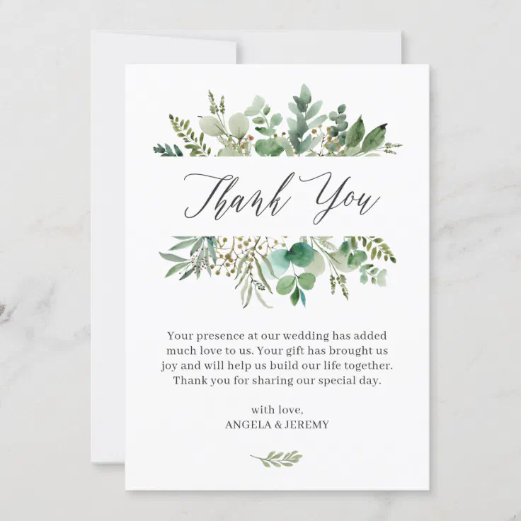 Simple Elegant Eucalyptus Leaves Wedding Thank You Card | Zazzle