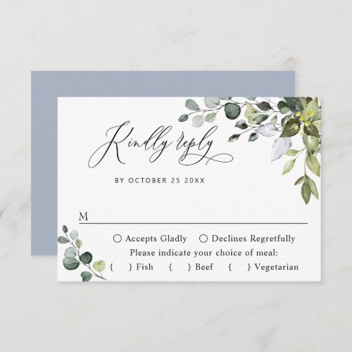 Simple Elegant Eucalyptus MEAL CHOICE Wedding RSVP Card