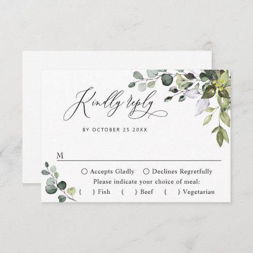 Simple Elegant Eucalyptus MEAL CHOICE Wedding RSVP Card