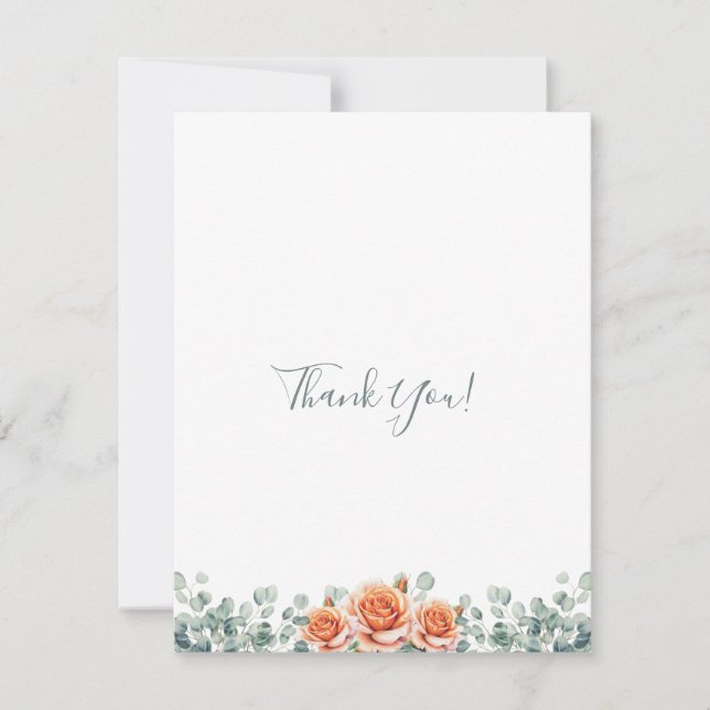 Simple Elegant Eucalyptus & Peach Rose Thank You  Note Card (Front)