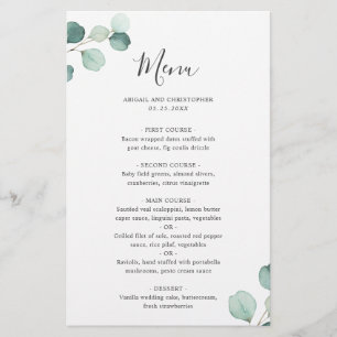 Simple Elegant Eucalyptus Rustic Wedding Menu
