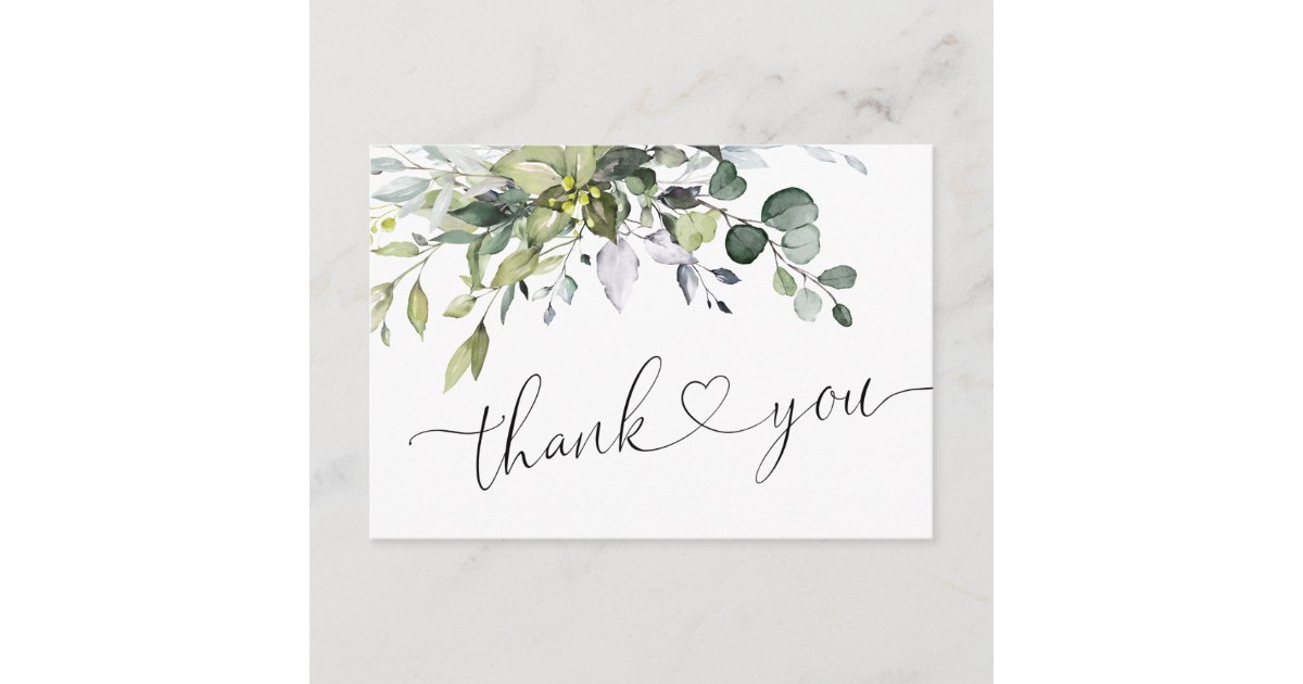Simple Elegant Eucalyptus Watercolor Greenery Thank You Card | Zazzle