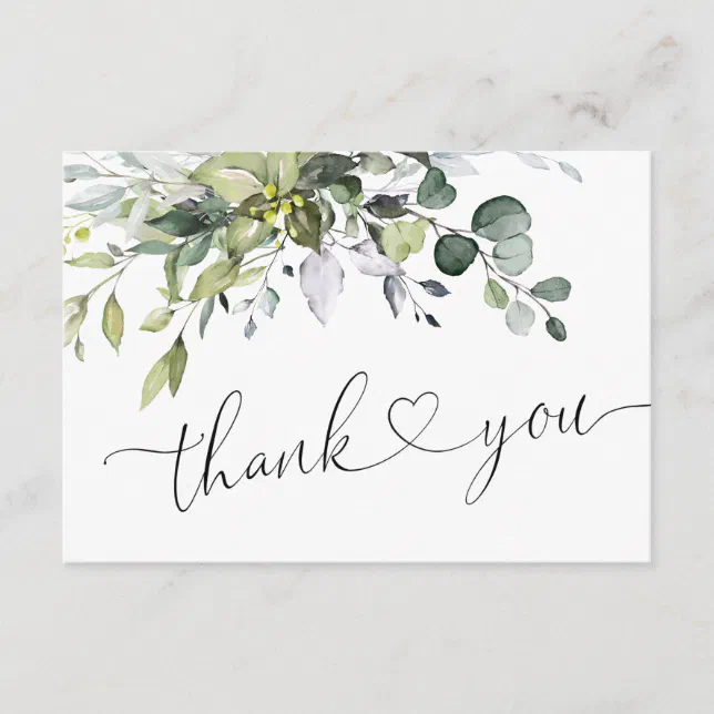 Simple Elegant Eucalyptus Watercolor Greenery Thank You Card | Zazzle
