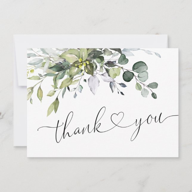 Simple Elegant Eucalyptus Watercolor Greenery Thank You Card (Front)