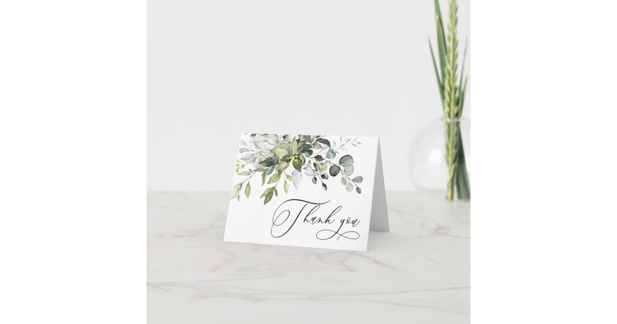 Simple Elegant Eucalyptus Watercolor Greenery Thank You Card | Zazzle