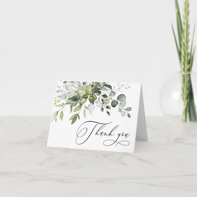 Simple Elegant Eucalyptus Watercolor Greenery Thank You Card | Zazzle