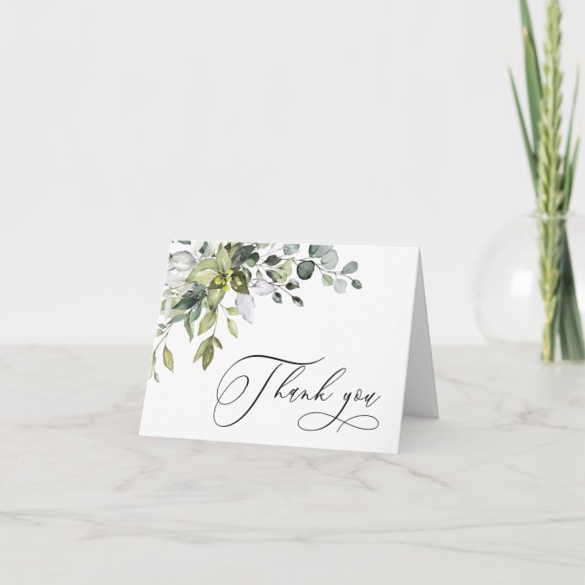 Simple Elegant Eucalyptus Watercolor Greenery Thank You Card (Front)