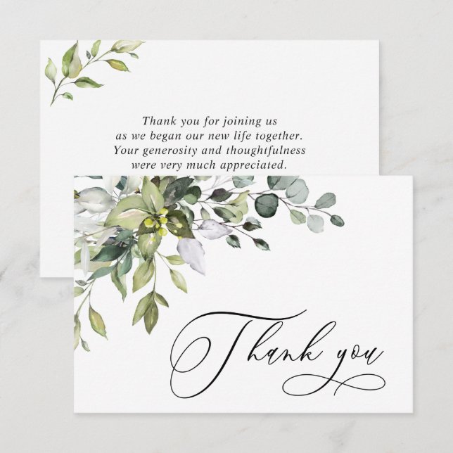 Simple Elegant Eucalyptus Watercolor Greenery Thank You Card (Front/Back)