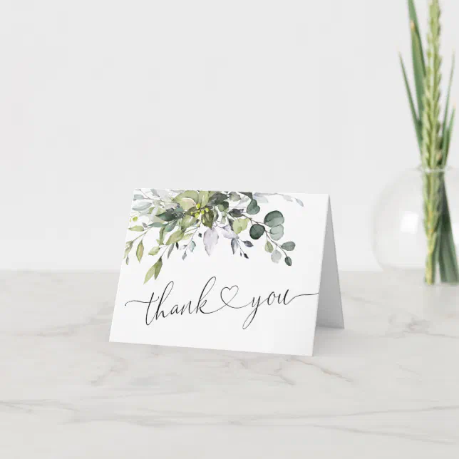 Simple Elegant Eucalyptus Watercolor Greenery Thank You Card | Zazzle