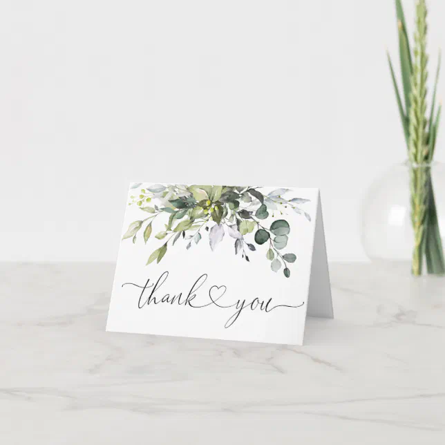 Simple Elegant Eucalyptus Watercolor Greenery Thank You Card | Zazzle