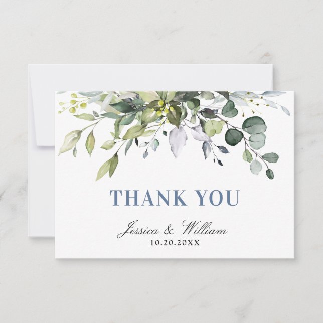 Simple Elegant Eucalyptus Watercolor Greenery Thank You Card (Front)