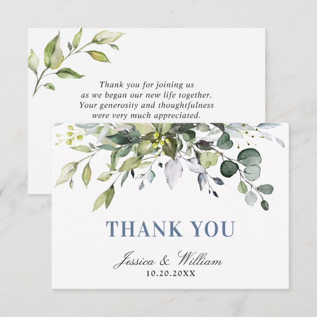 Simple Elegant Eucalyptus Watercolor Greenery Thank You Card (Front/Back)