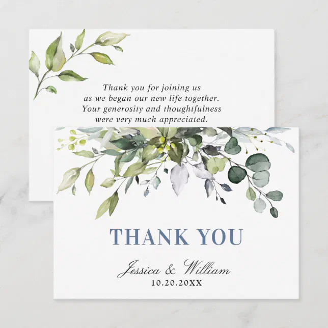 Simple Elegant Eucalyptus Watercolor Greenery Thank You Card | Zazzle