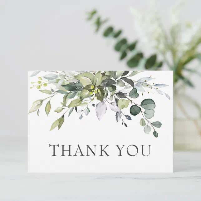 Simple Elegant Eucalyptus Watercolor Greenery Thank You Card | Zazzle