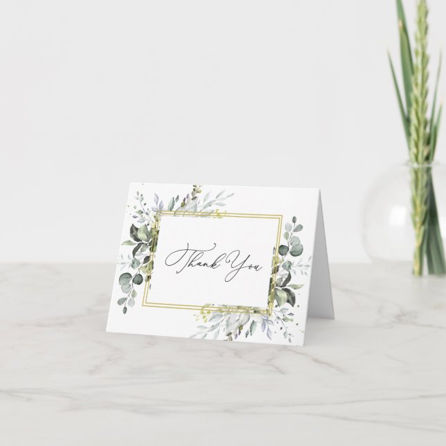 Simple Elegant Eucalyptus Watercolor Greenery Thank You Card (Front)