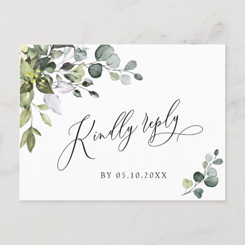 Simple Elegant Eucalyptus Watercolor Wedding RSVP Postcard