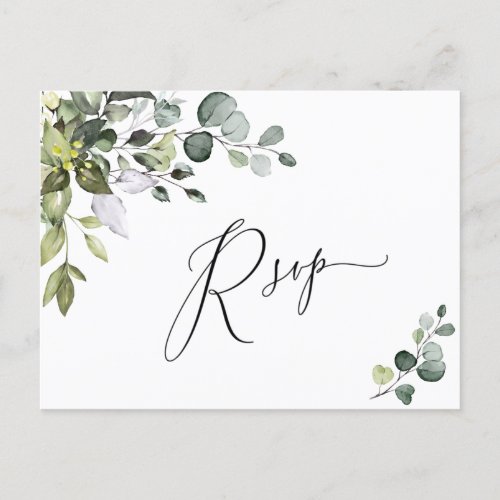 Simple Elegant Eucalyptus Watercolor Wedding RSVP Postcard