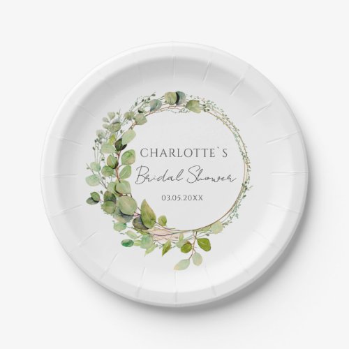 Simple elegant eucalyptus  Wedding Bridal Shower Paper Plates