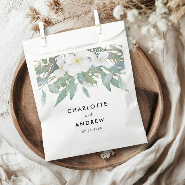 Simple, elegant eucalyptus, wedding favor bag (Simple, elegant eucalyptus, wedding favor bag with your names and date.)