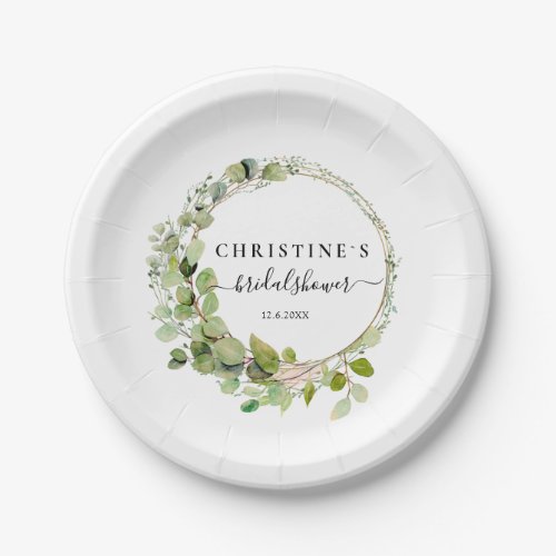 Simple elegant eucalyptus wedding paper plates