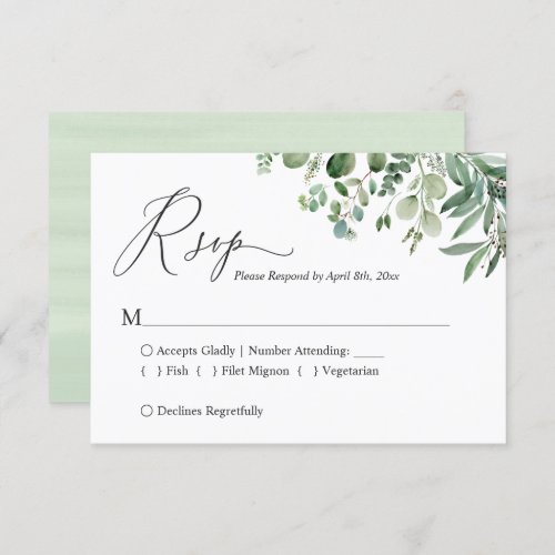 Simple Elegant Eucalyptus Wedding RSVP Card - Customize this "Simple Elegant Eucalyptus Wedding RSVP Card" to perfectly match your invitations. For further customization, please click the "customize further" link and use our design tool to modify this template. If you need help or matching items, please contact me.