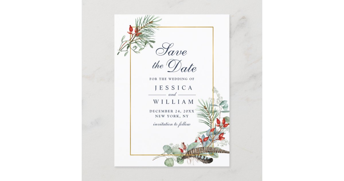 Simple Elegant Eucalyptus Wedding Save the Date Postcard | Zazzle