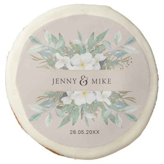 Simple, elegant, eucalyptus, wedding  sugar cookie (Front)