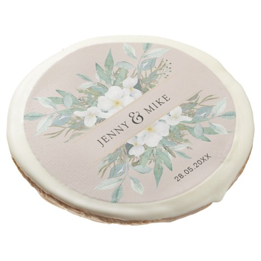 Simple, elegant, eucalyptus, wedding  sugar cookie (Angled)