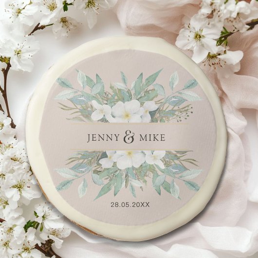 Simple, elegant, eucalyptus, wedding sugar cookie