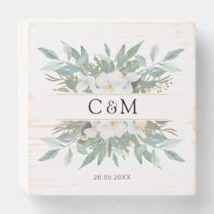 Simple, elegant, eucalyptus wedding wooden box sign