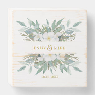 Simple, elegant, eucalyptus wedding wooden box sign