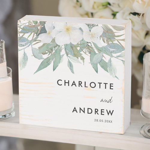 Simple elegant eucalyptus wedding wooden box sign