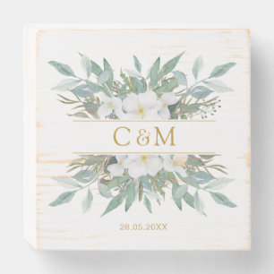 Simple, elegant, eucalyptus wedding wooden box sign