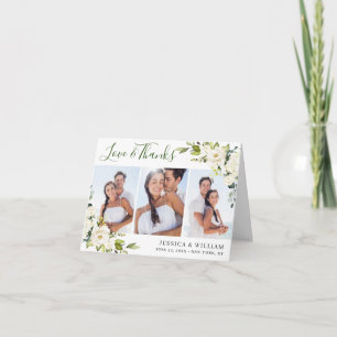 Simple Elegant Eucalyptus White Roses 3 PHOTO Thank You Card