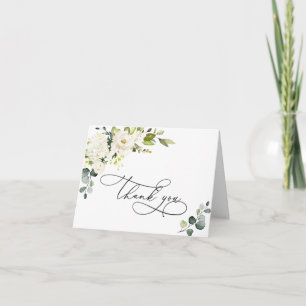Simple Elegant Eucalyptus White Roses Floral Letterpress Thank You Card