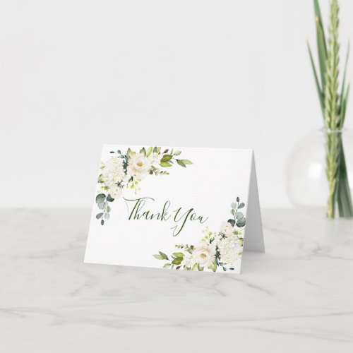 Simple Elegant Eucalyptus White Roses Floral Thank You Card