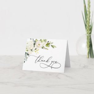 Simple Elegant Eucalyptus White Roses Floral Thank You Card
