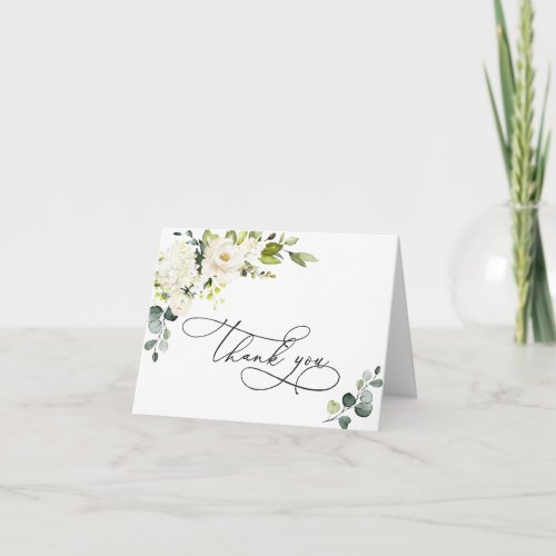 Simple Elegant Eucalyptus White Roses Floral Thank You Card